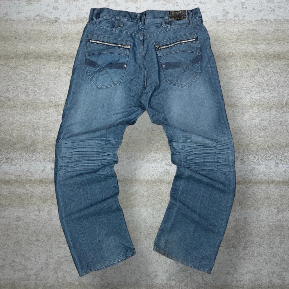 Vintage Y2K Red Ape Skater Jeans 38x32 Baggy Wide Leg Metallic Blue Wash Denim